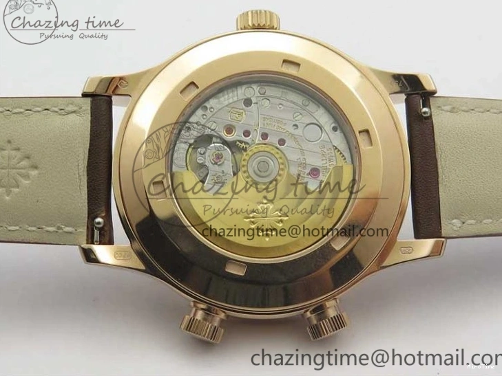 MIROTIME 0406 Calatrava 5524R Pilot Travel Time RG GRF Brown Dial on Brown Leather Strap MIYOTA TopPick 7155